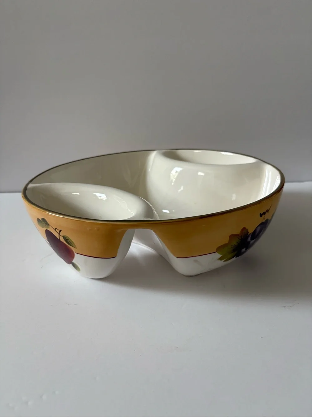 Home Interior Sonoma Villa Cream and Gold Ceramic Divided Serving Bowl